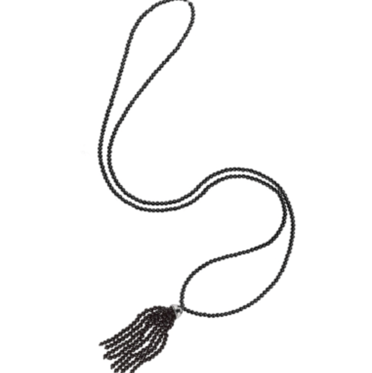 Long Black Onyx Tassel Necklace