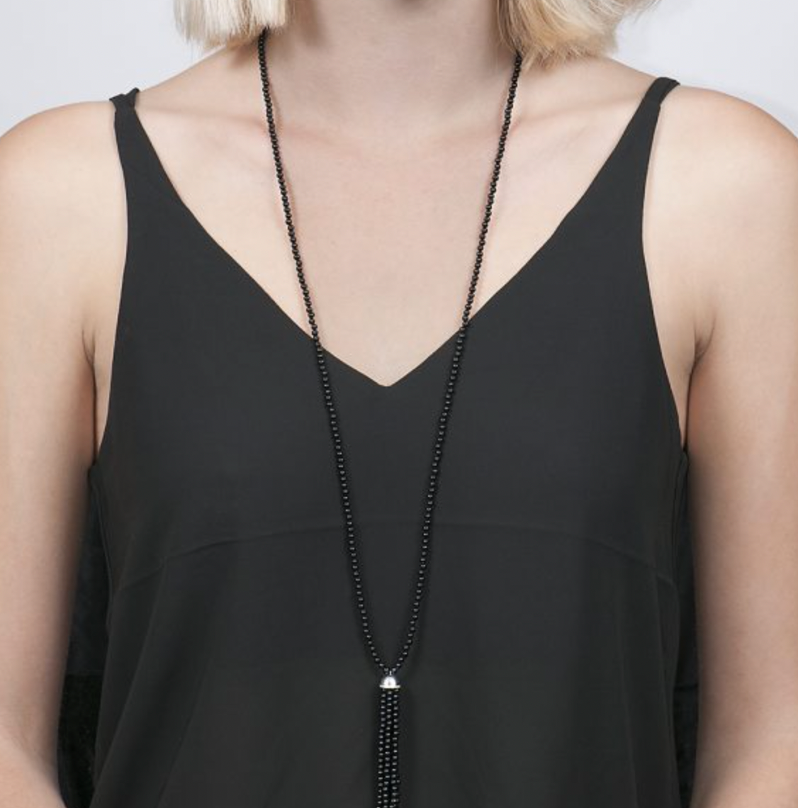 Long Black Onyx Tassel Necklace