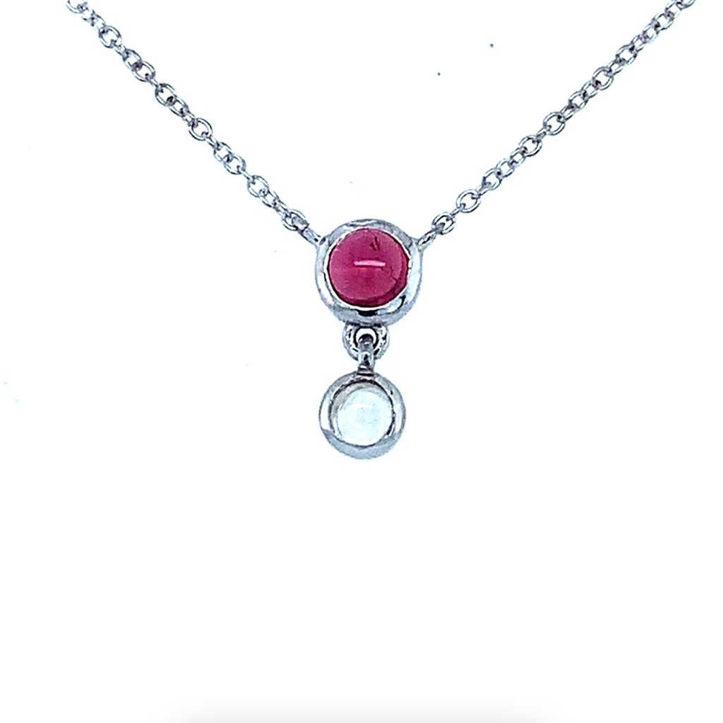 Pink Tourmaline and Moonstone Pendant Necklace